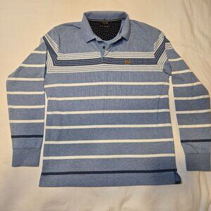 Fahrenheit Rugby Fitted Polo Long Sleeve Shirt SZ M Striped Embroidered Crest‎